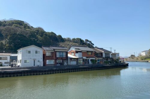 Houses almost on top of the water in Yonago, Japan.