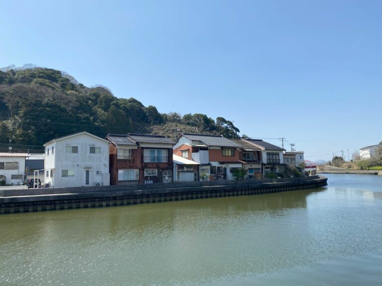 Houses almost on top of the water in Yonago, Japan.