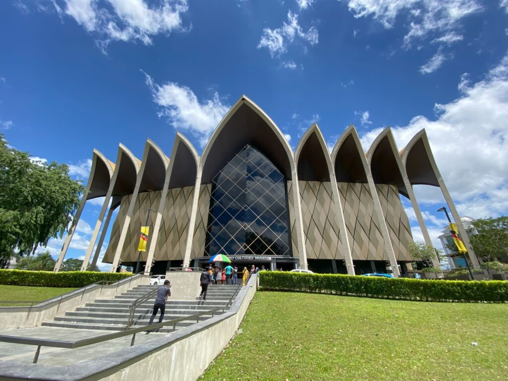 Exterior of the Borneo Cultures Museum, which has pointed arches.