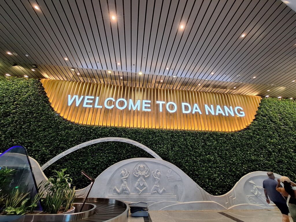 A view of Da Nang International Airport’s arrivals area, showing travelers exiting.